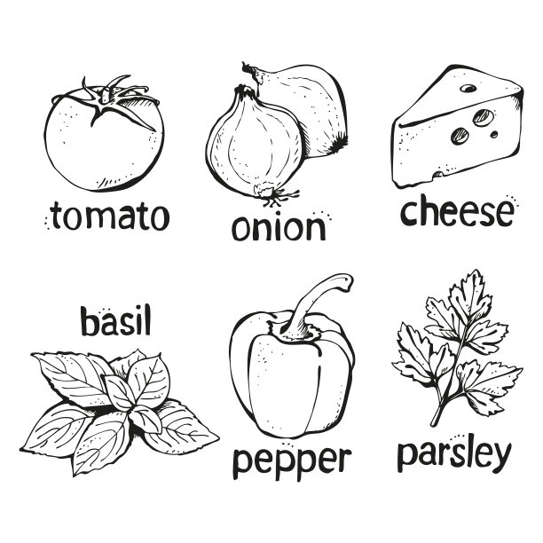 白色背景上手绘的披萨图片下载