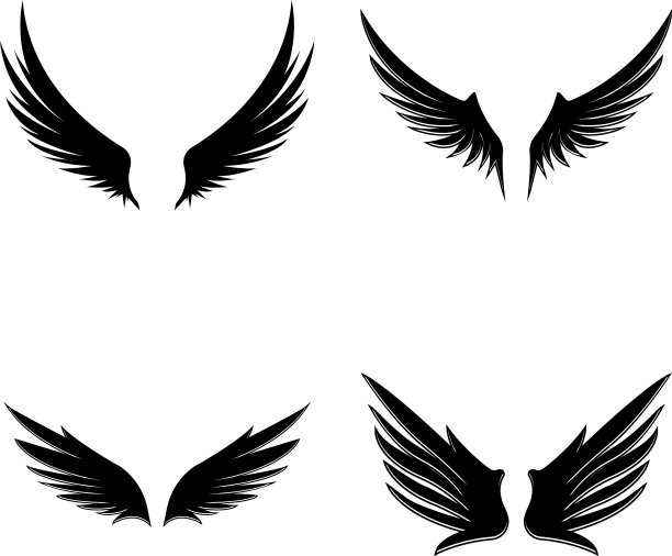 翅膀黑色图标设置现代简约设计图片下载