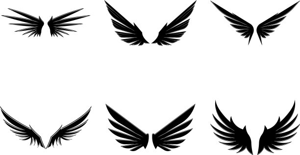 翅膀黑色图标设置现代简约设计图片下载
