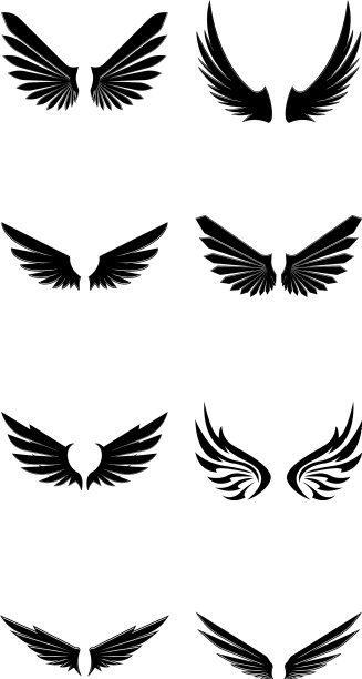 翅膀黑色图标设置现代简约设计图片下载