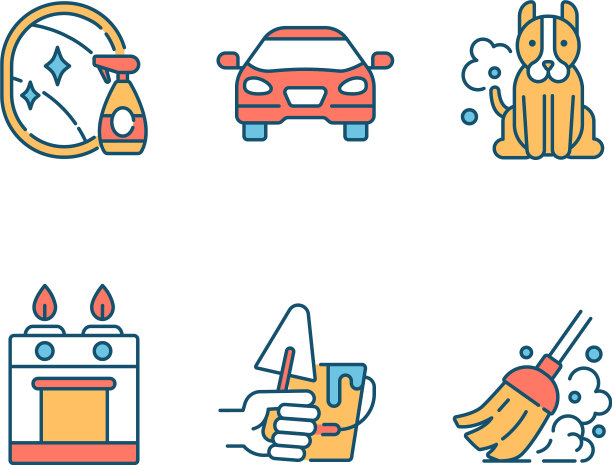 家居清洁保养RGB颜色图标设置图片下载