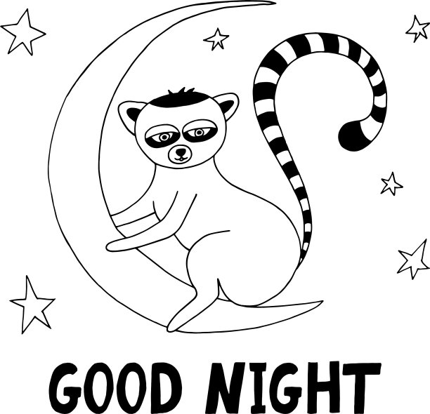 狐猴坐在月亮上写着好字图片下载