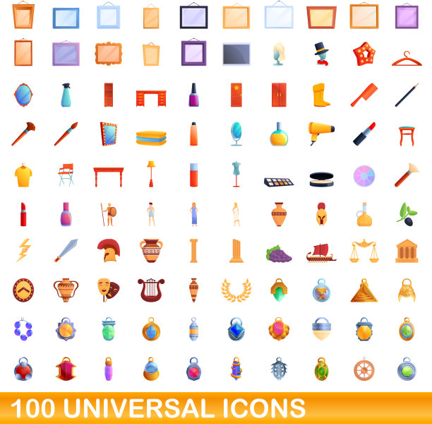 100个通用图标设定卡通风格图片下载