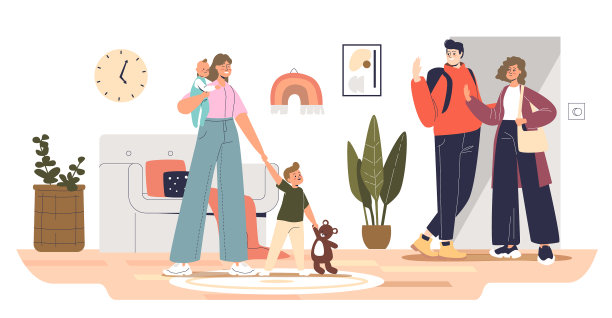 爸爸妈妈把孩子交给保姆照看图片下载