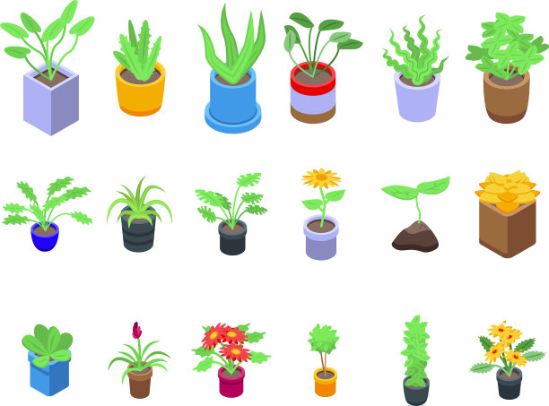 植物图标设置等距风格图片下载