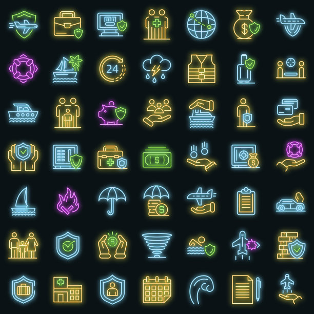 家庭旅行保险图标设置霓虹灯图片下载