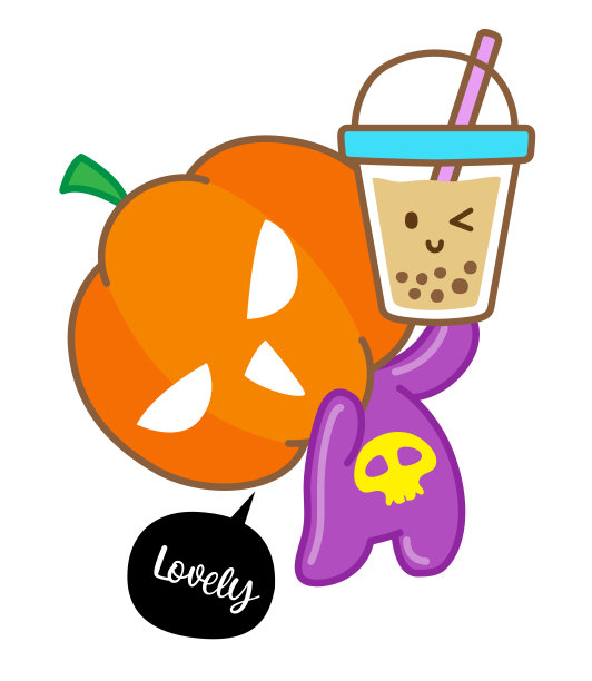 南瓜卡通人物，万圣节，南瓜万圣节，爱泡茶图片下载