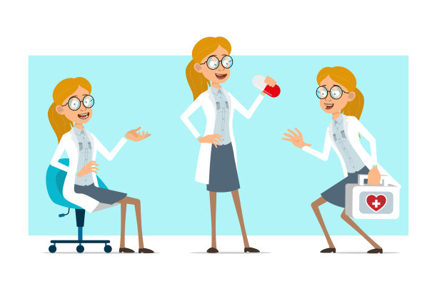 卡通扁平有趣的医生女人字符集图片下载