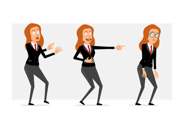 卡通扁平有趣的商业妇女字符集图片下载