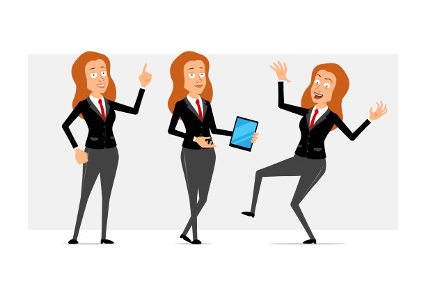 卡通扁平有趣的商业妇女字符集图片下载