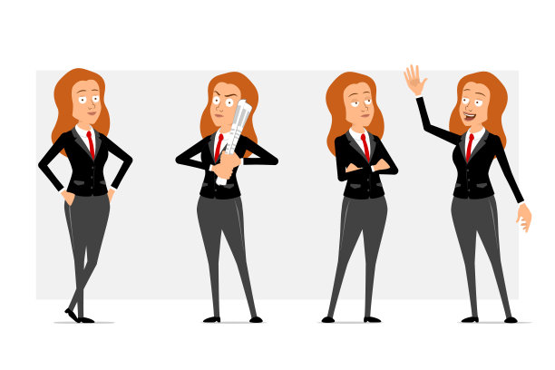 卡通扁平有趣的商业妇女字符集图片下载