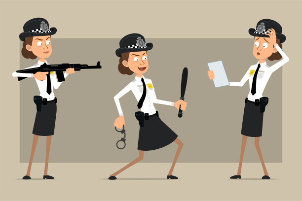 卡通扁平的英国警察女孩角色设定图片下载