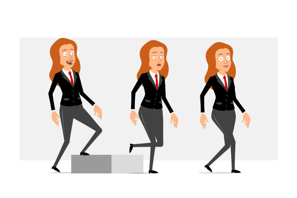 卡通扁平有趣的商业妇女字符集图片下载