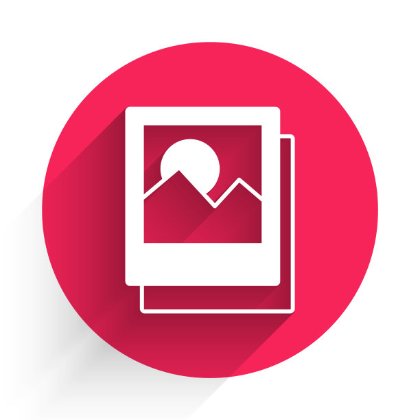 白色照片图标孤立与长阴影红色图片下载