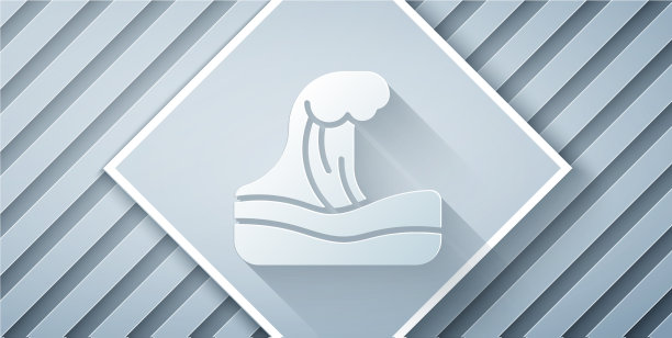 剪纸海啸图标孤立的灰色背景图片下载