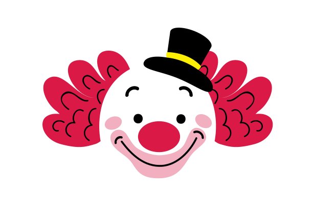 标志。用黄色、黑色、红色和白色画了一个小丑的头，它是涂鸦风格的。图片下载