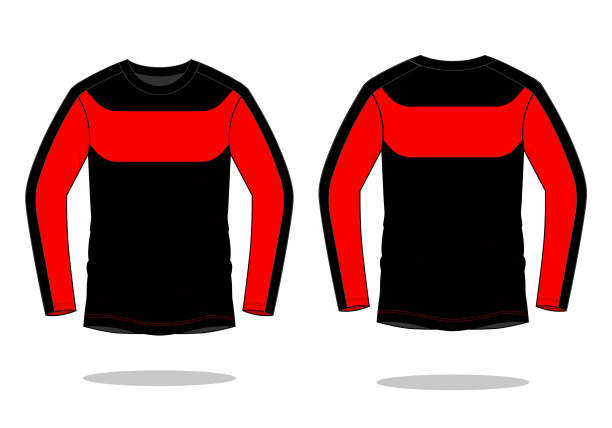 运动长袖t恤与黑红设计矢量图片下载