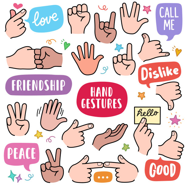 手势彩色涂鸦插图图片下载