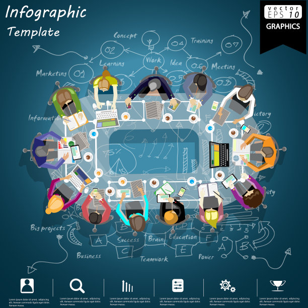 插画业务。设计创意和概念思维。为了成功，计划，思考，搜索，分析，沟通，未来的想法，创新的技术现代。图片下载