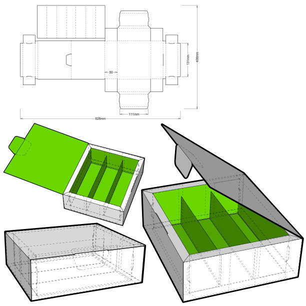 巧克力盒和模切图案。.eps文件是完整的，功能齐全。为真正的纸板生产准备。图片下载