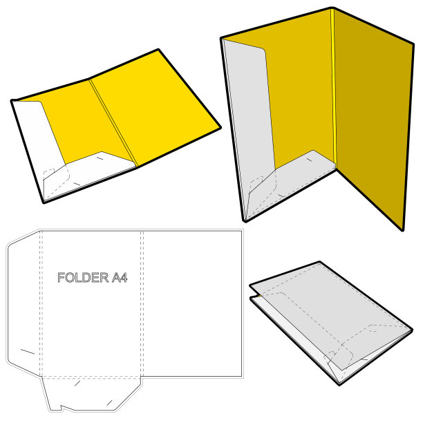 文件夹与扣板6毫米和模切模式。.eps文件是完整的，功能齐全。为真正的纸板生产准备。图片下载