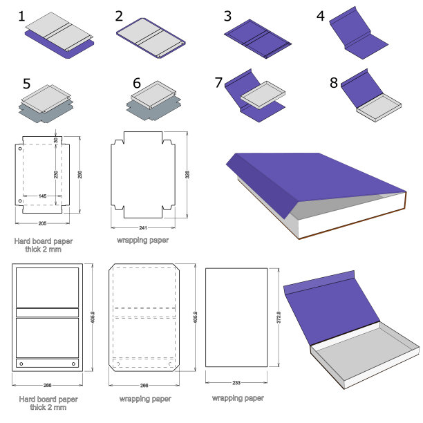 刚性磁铁盒模板和模切模式。.eps文件是完整的，功能齐全。为真正的纸板生产准备。图片下载