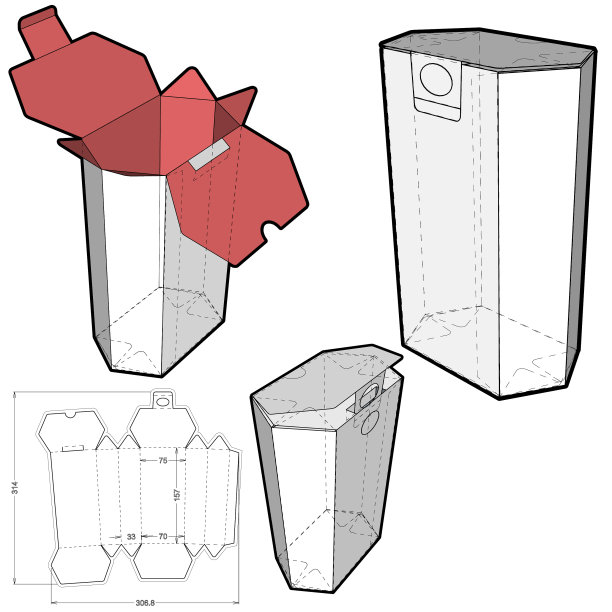 蛋糕盒和模切模式。.eps文件是完整的，功能齐全。为真正的纸板生产准备。图片下载