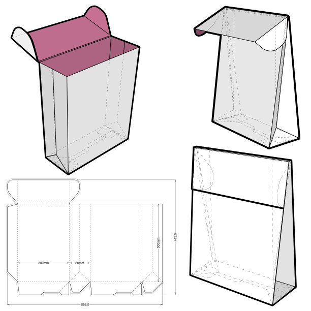 模板盒和模切图案。.eps文件是完整的，功能齐全。为真正的纸板生产准备。图片下载