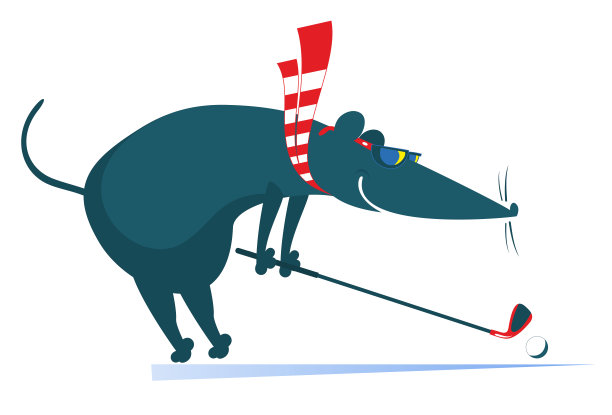 卡通老鼠或老鼠打高尔夫插图图片下载