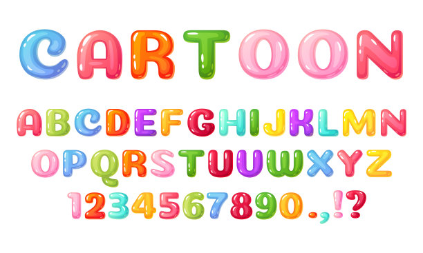 卡通儿童字体丰富多彩的漫画字母图片下载