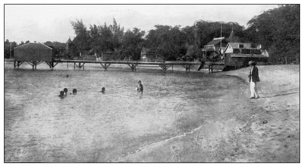 古色古香的黑白照片:在夏威夷卡波拉尼公园附近洗澡图片下载