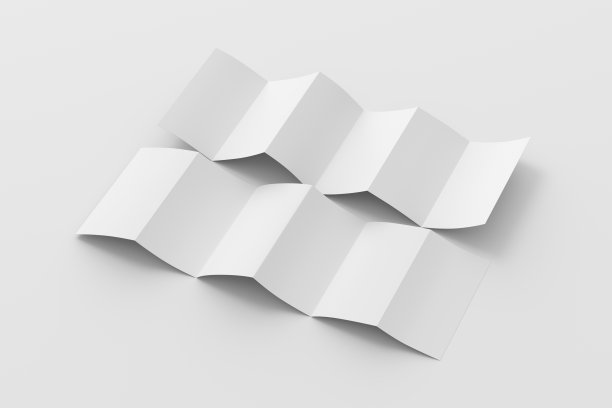 垂直页之字形或手风琴折叠小册子。六格，十二页空白传单。在白色背景上模拟演示文稿设计。前后展开。图片下载