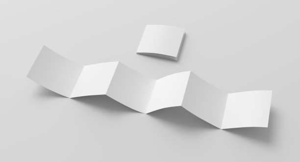 方页之字形或手风琴折叠的小册子。六格，十二页空白传单。在白色背景上模拟演示文稿设计。展开和折叠。图片下载