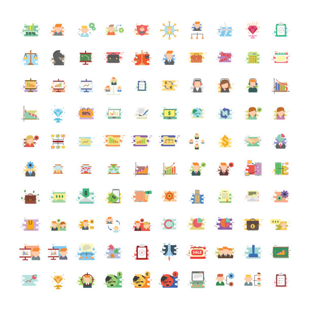 100现代商务平面风格图标集图片下载