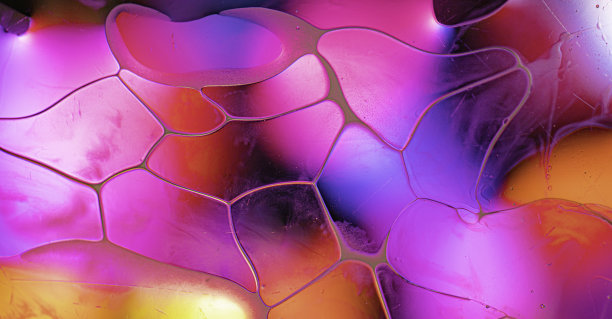 抽象的设计创造了旋转的油滴气泡在水面上与渐变的灯光效果与多种颜色的背景。图片下载