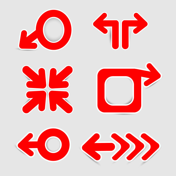 白色背景上的红色箭头贴纸图标图片下载