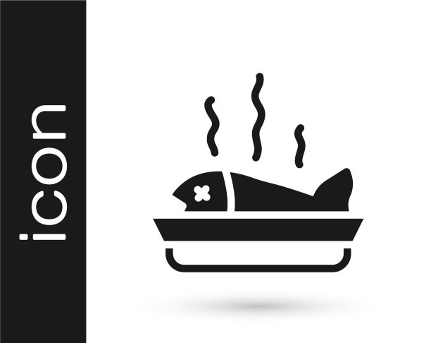 黑色的盘子上的鱼图标孤立图片下载