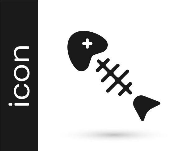 黑鱼骨架图标孤立在白色图片下载