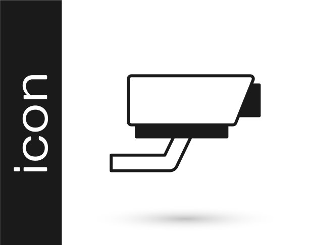 黑色安全摄像头图标与白色隔离图片下载