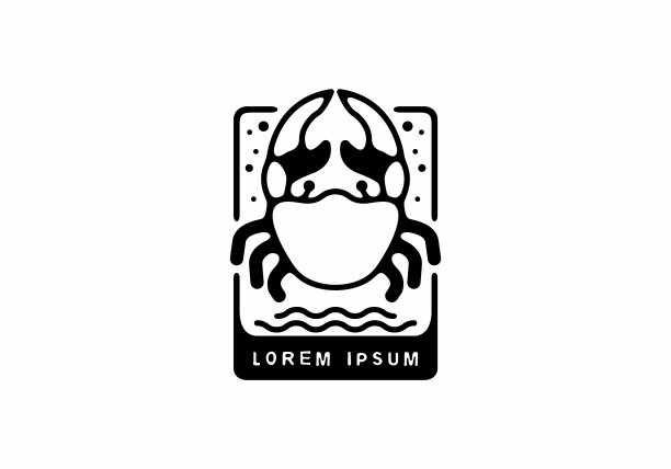 黑色线条艺术螃蟹在长方形图片下载