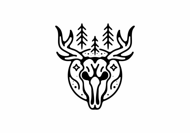 黑线艺术骷髅头鹿图片下载