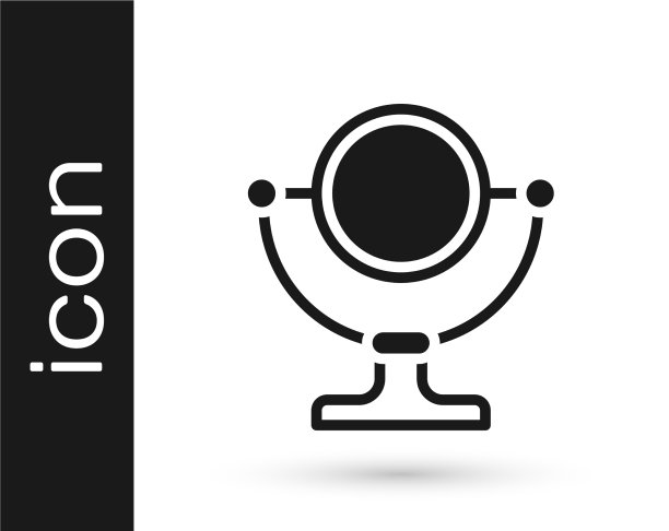 黑色圆形化妆镜上的图标孤立在白色上图片下载