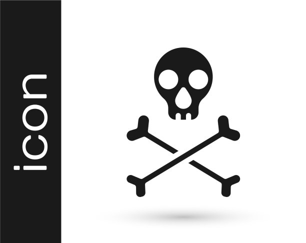 黑色骷髅在交叉的骨头图标孤立在白色图片下载