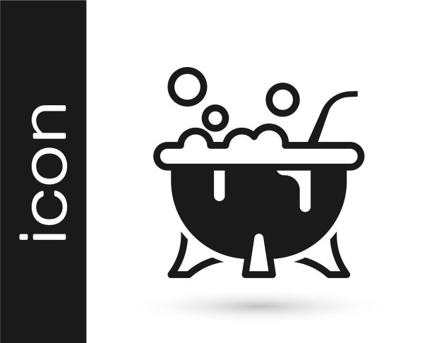 黑色万圣节女巫大锅图标孤立上图片下载