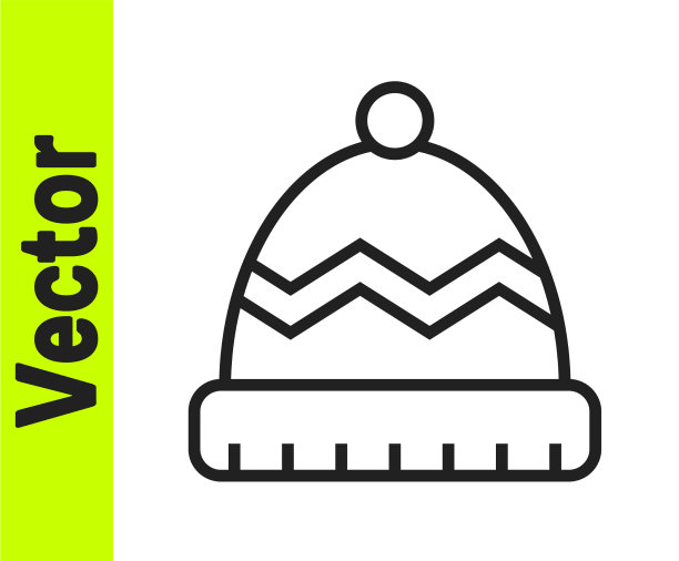 黑色线冬季帽子图标孤立在白色图片下载