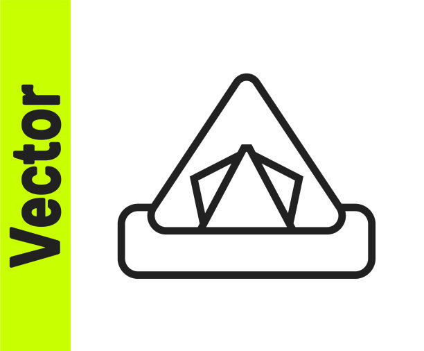 黑色线游客帐篷图标孤立在白色图片下载