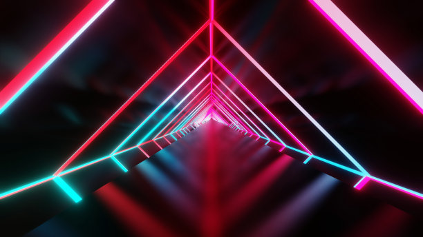 抽象几何背景的三维插图，荧光紫外光，发光的霓虹灯隧道，现代多彩的照明，三维渲染图片下载