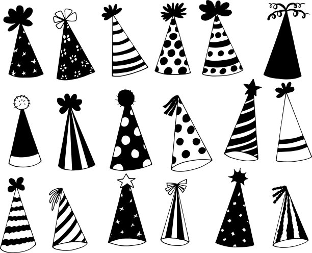 派对帽子图标集手绘涂鸦风格图片下载