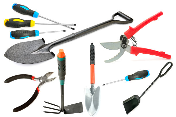 一套工具家庭使用孤立在白色背景。拼贴画。图片下载