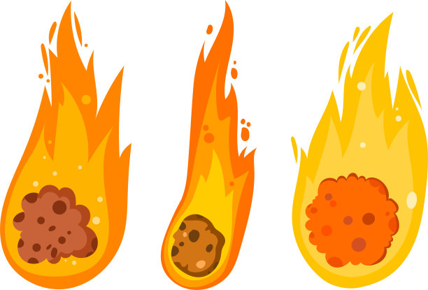 卡通坠落的陨石与火的痕迹。图片下载